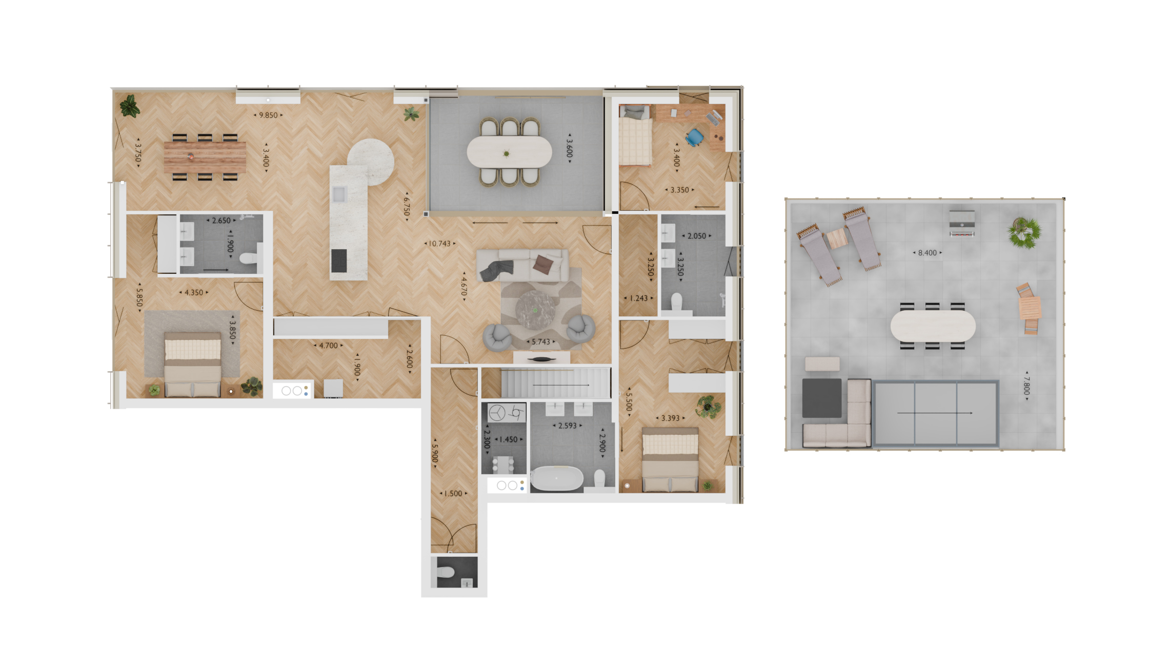 Visualisaties Residentie Eikenburg Eindhoven – gedetailleerde 3D plattegrond van modern appartement in het zuidelijke stadsdeel van Eindhoven.