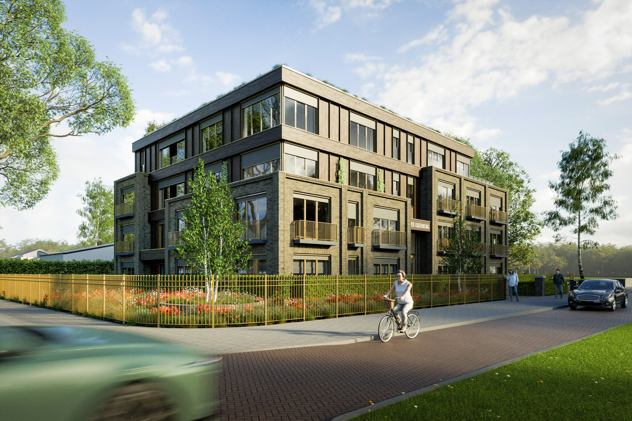 Exterieurvisualisatie van Residentie Eikenburg Eindhoven – 3D visualisatie van luxe nieuwbouw appartementencomplex door Topvisuals Breda.